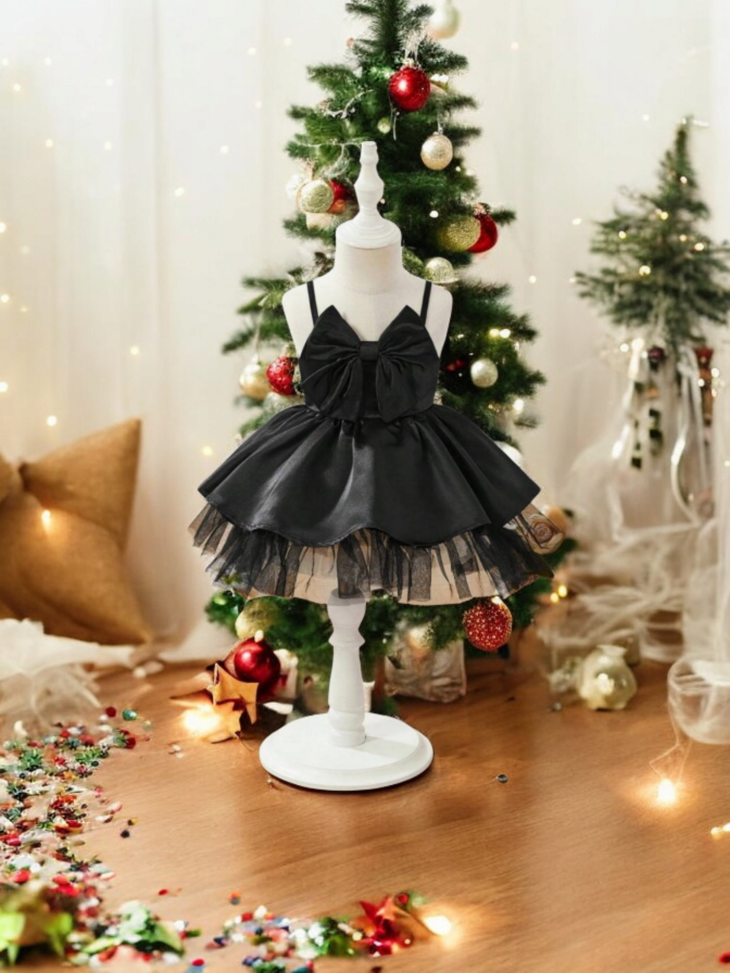 Black with bow infront girl formal dress