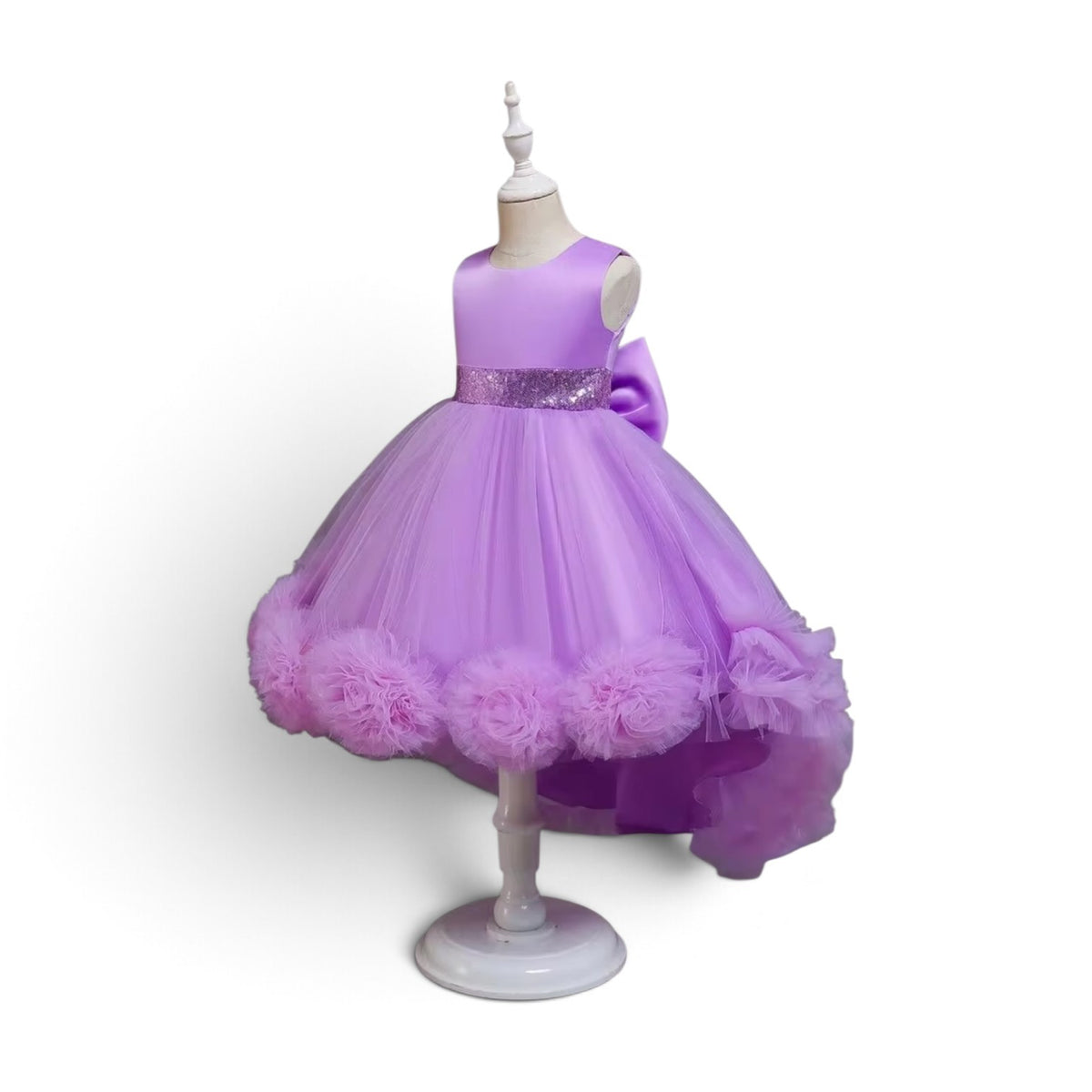 Purple elegant girls dress with long train