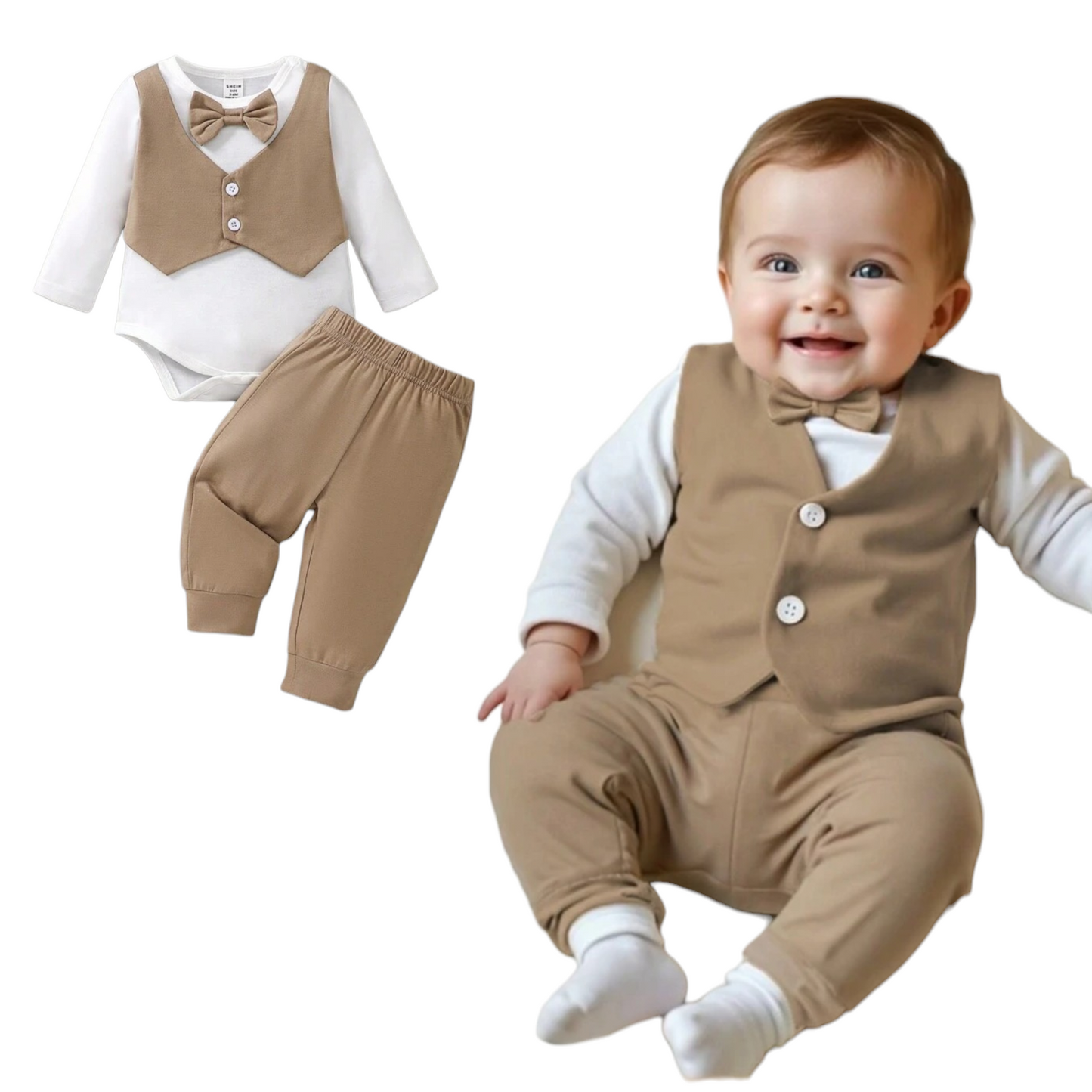 Formal khaki & white baby set