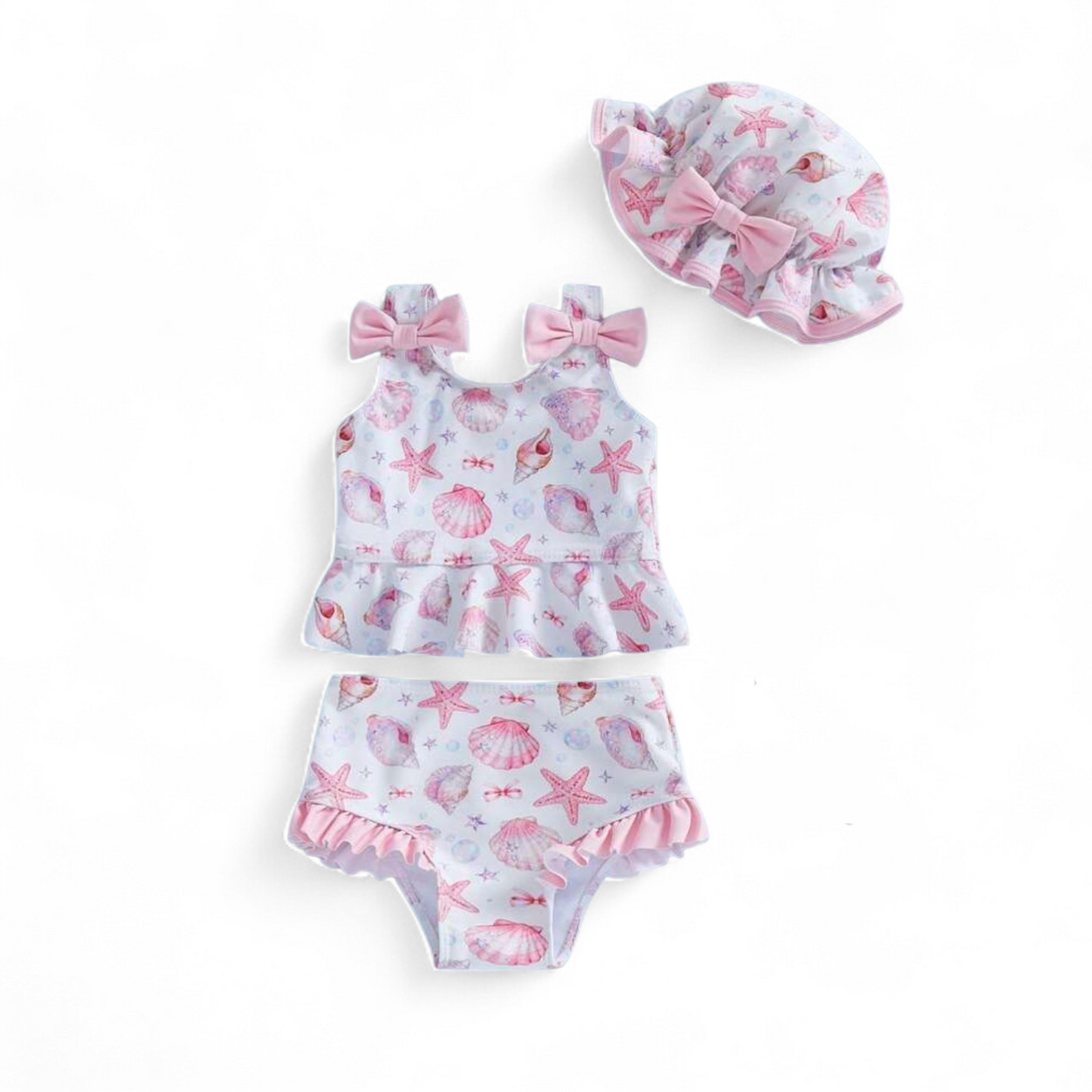 Pink & white seashells babygirl 2pc swimsuit set