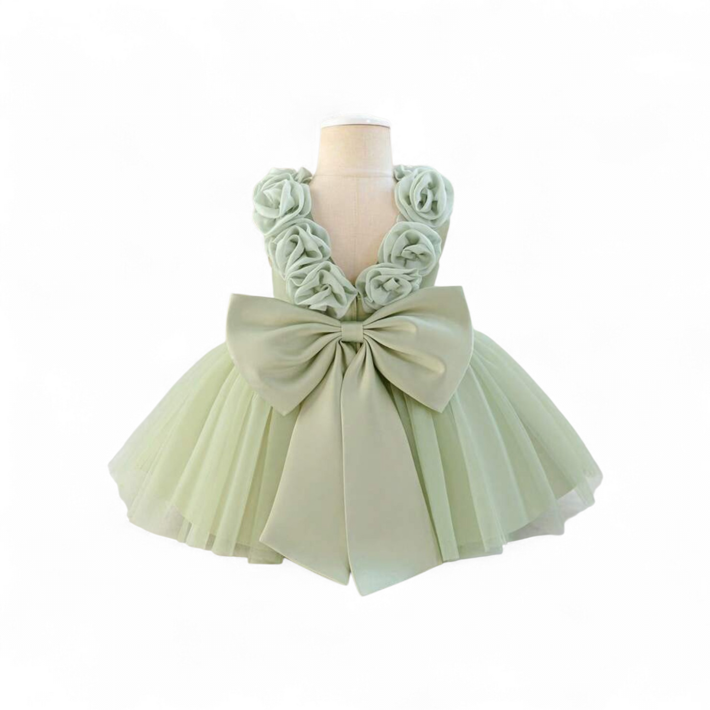Green flower princess girl baby formal dress