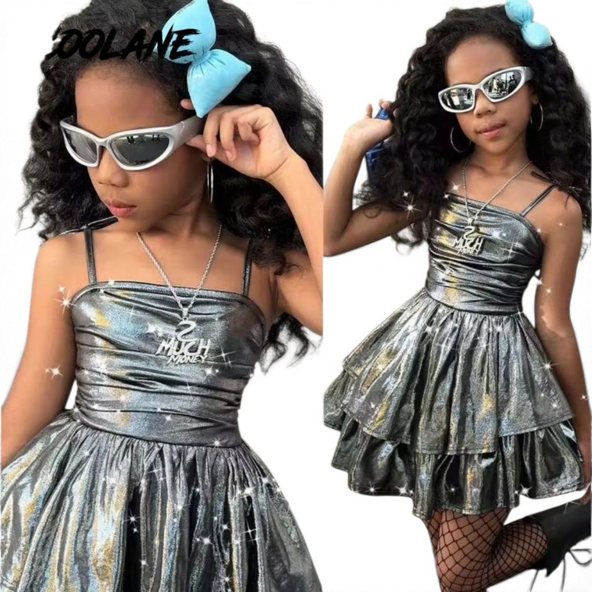 Pre teen metalic gret dress
