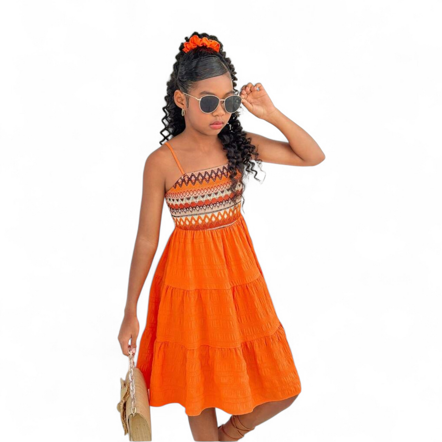 Pre teen orange bohemian girls spring dress