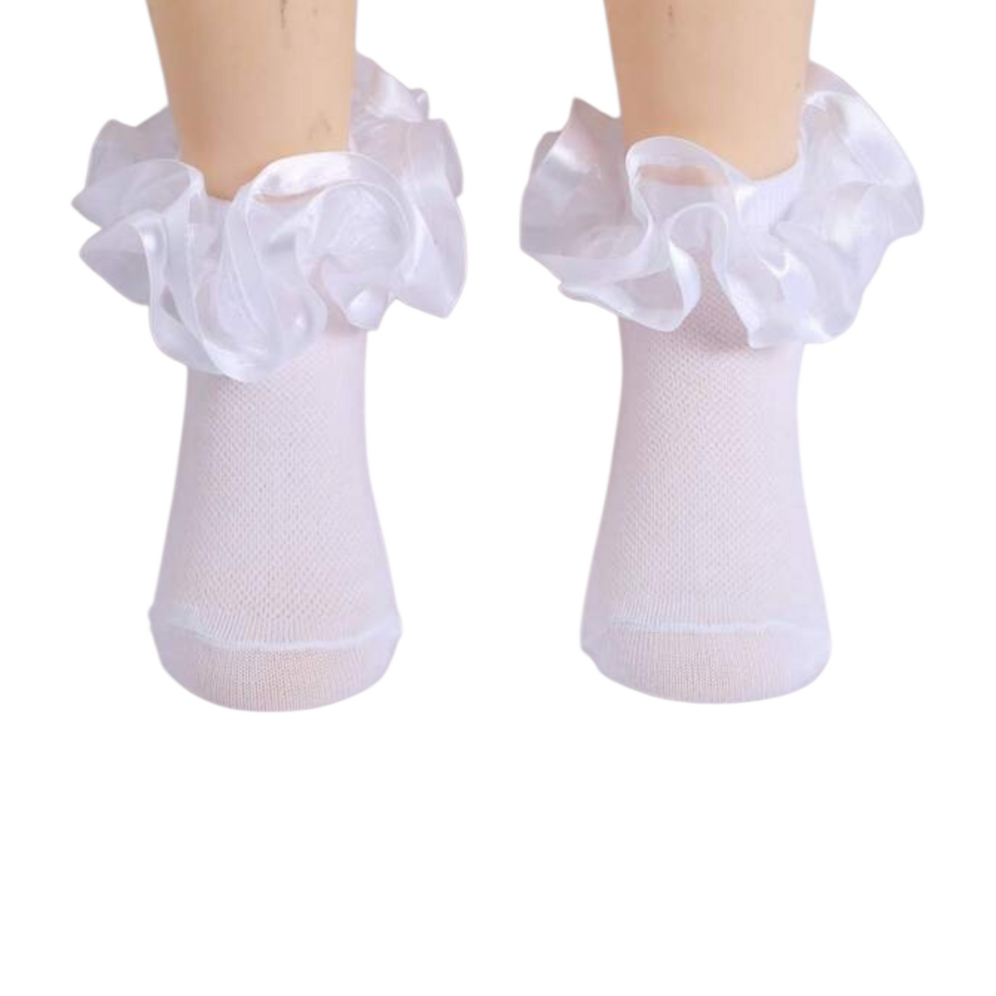 Lace ribbon frill cotton girls white socks 2k6