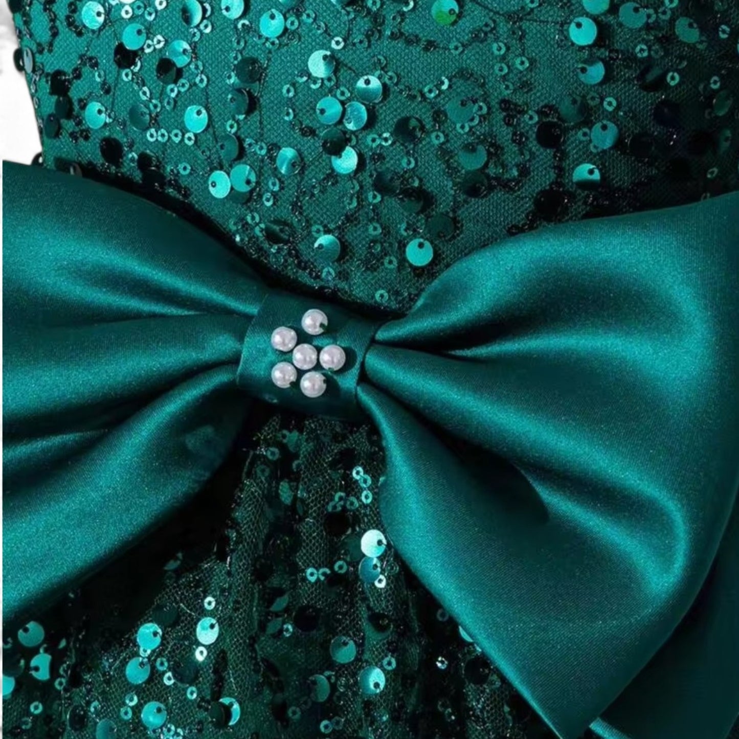 Girls green seqin elegant girls dress