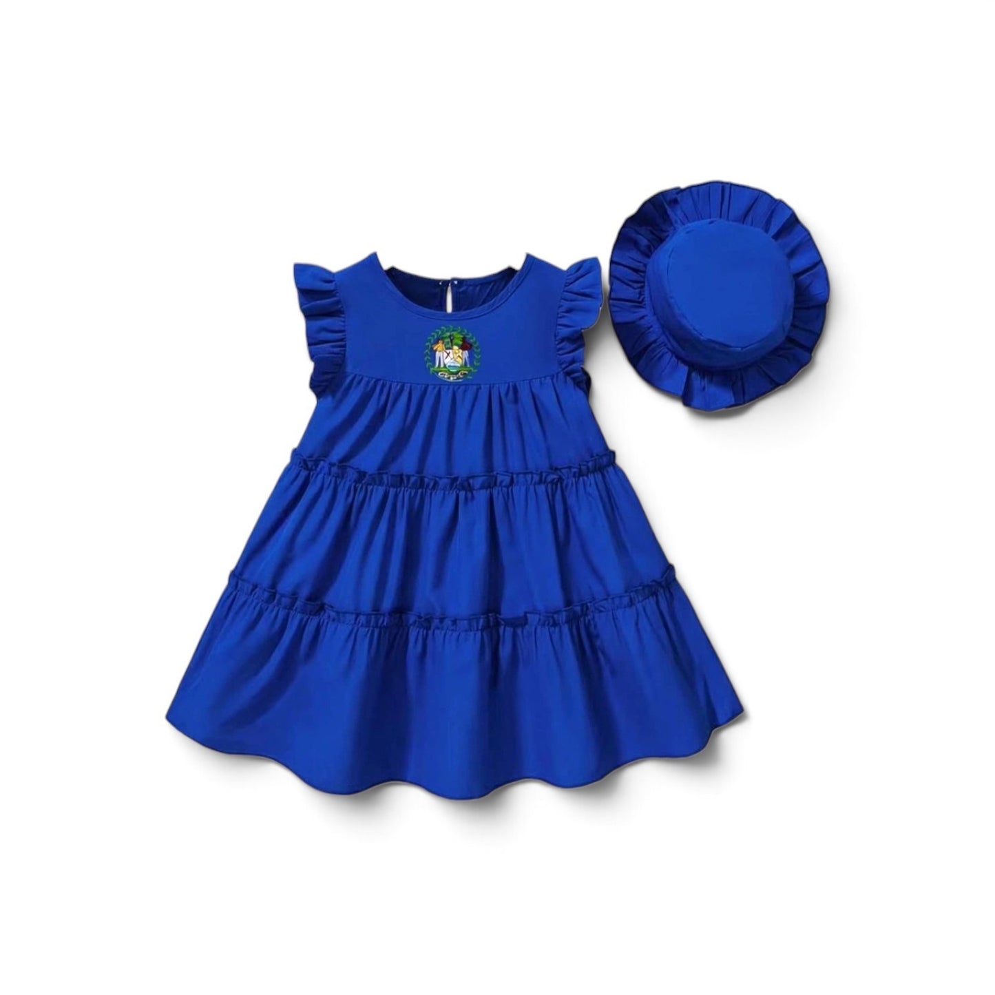Blue dress with hat belize frill girls dress