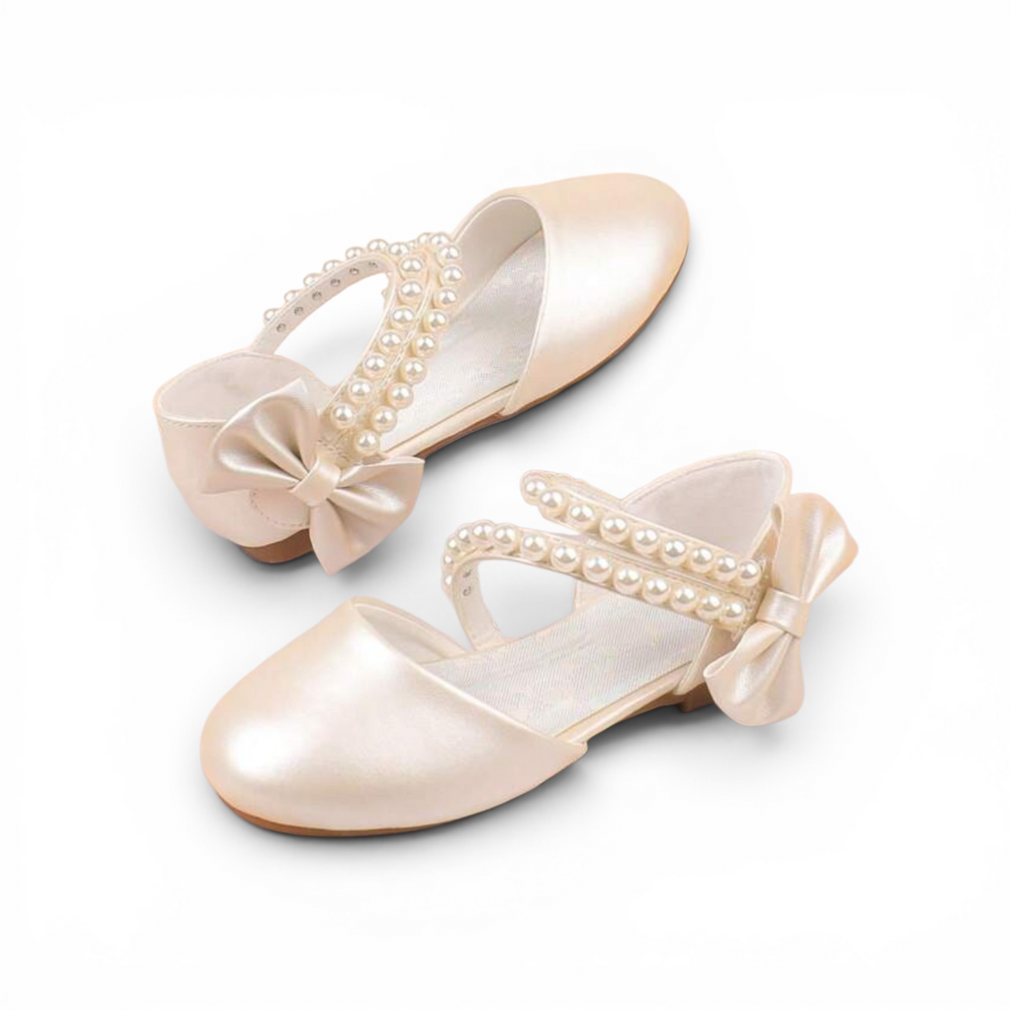 Champagne pearl velcro straps girls formal shoes