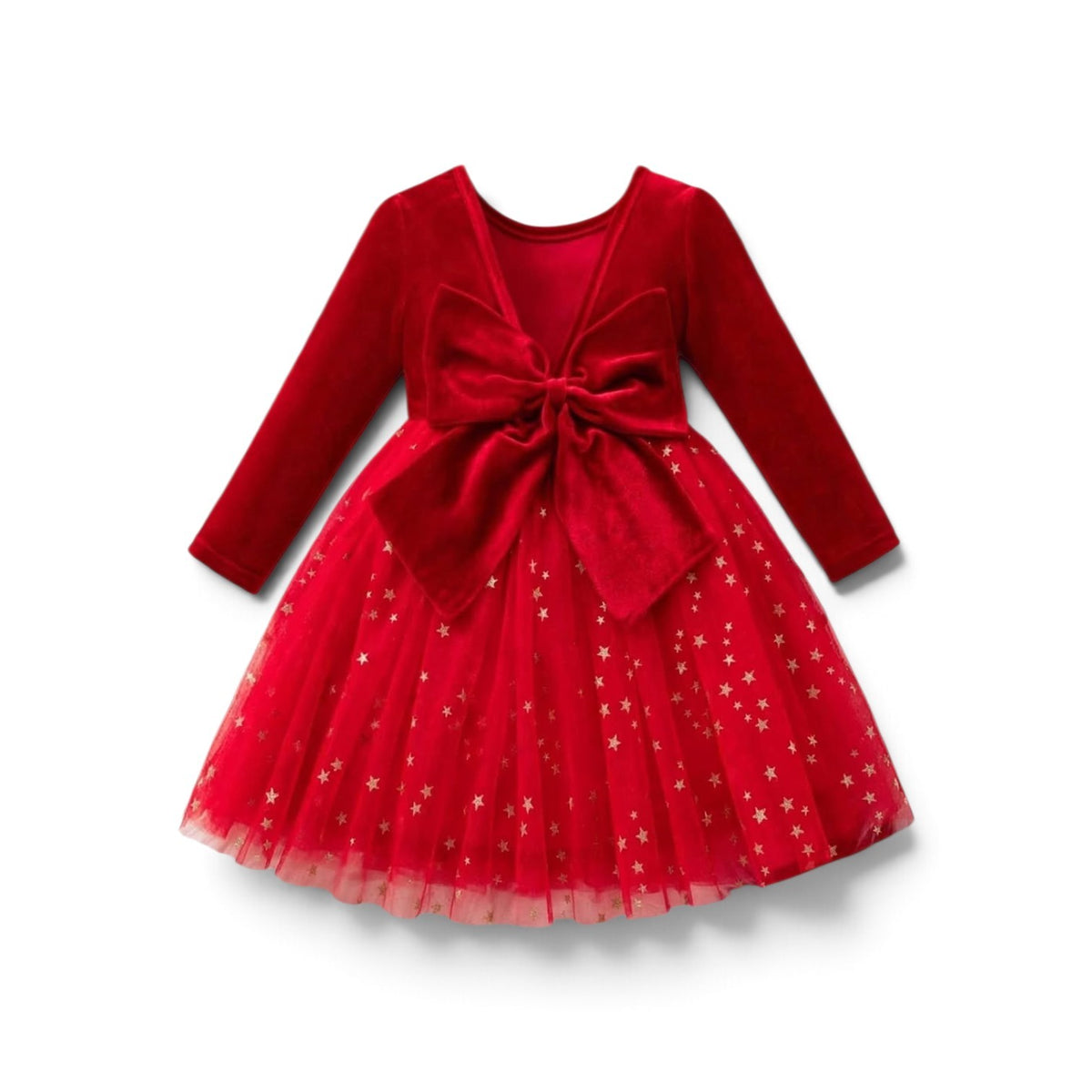 Girls red velvet dress low back with bow
