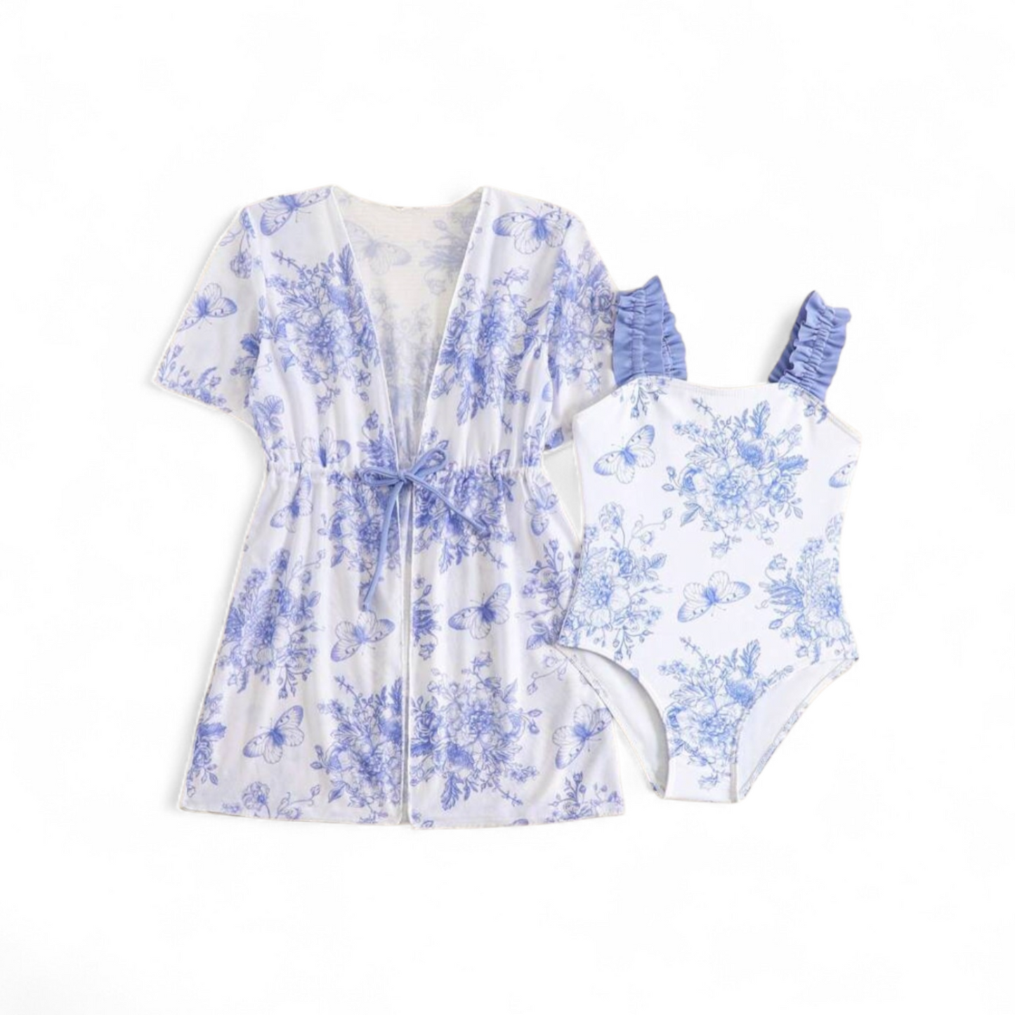Blue floral 2pc girls swimsuit set