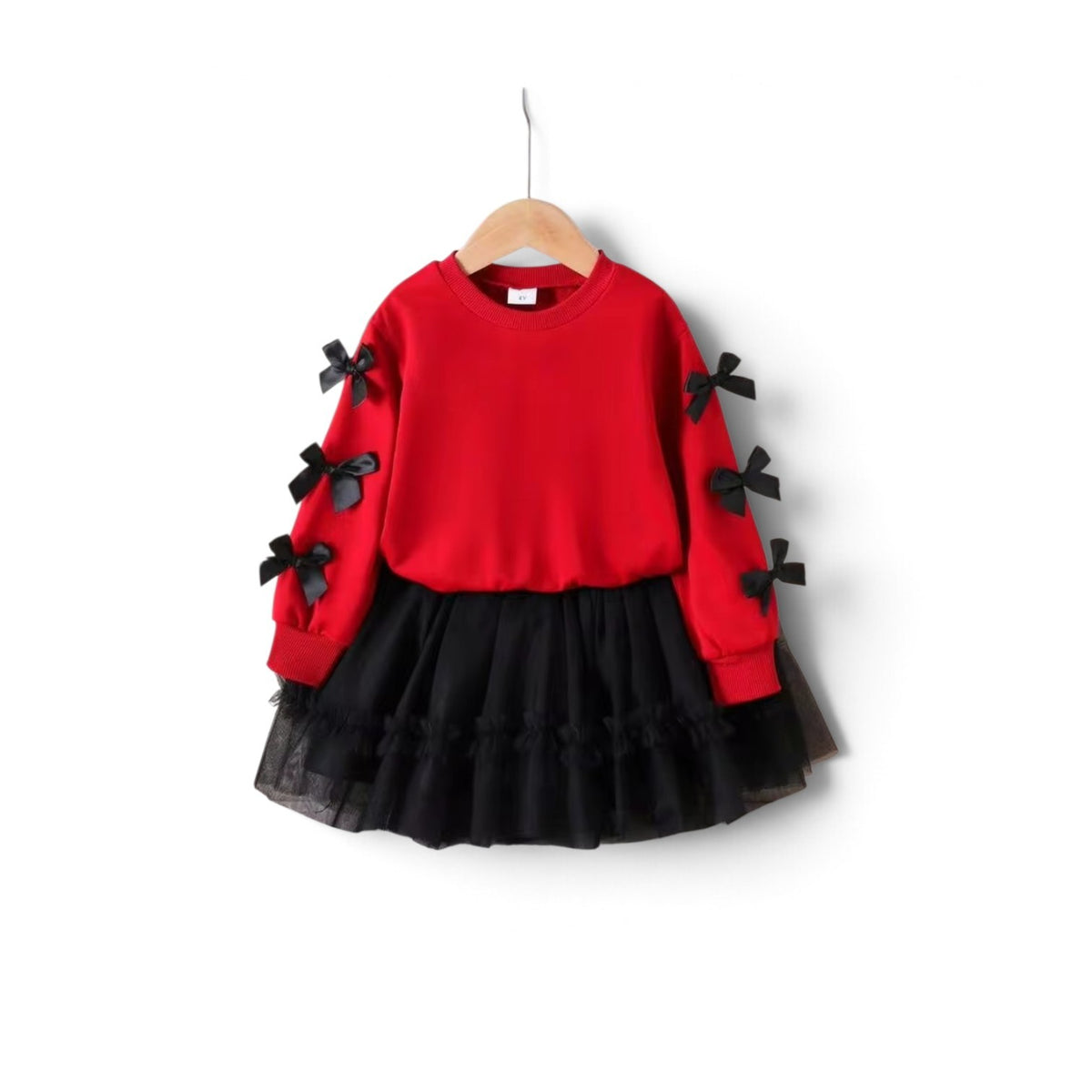 Red 2pc girls set includes sweater & black skirt