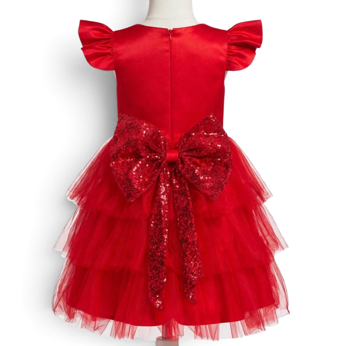 Girls red tutu dress with red sequin bow at the back