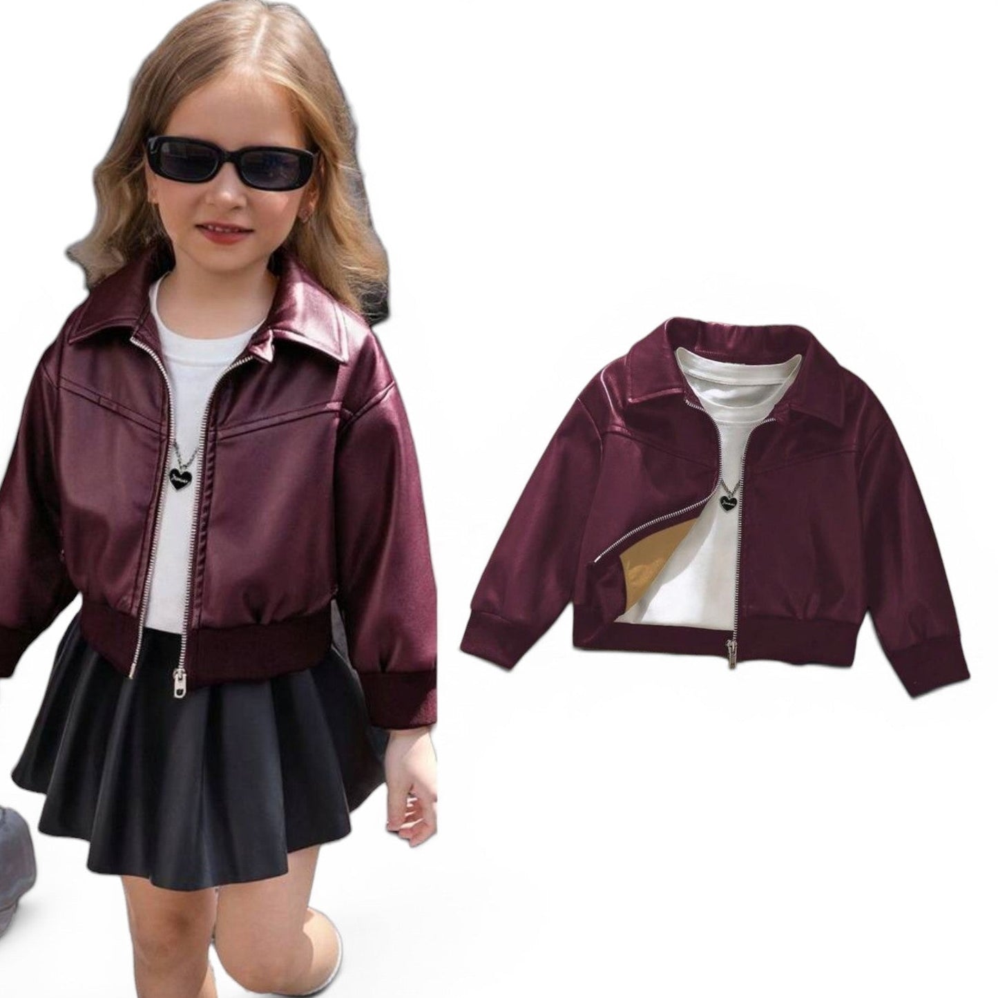 burgundy girls leather jacket