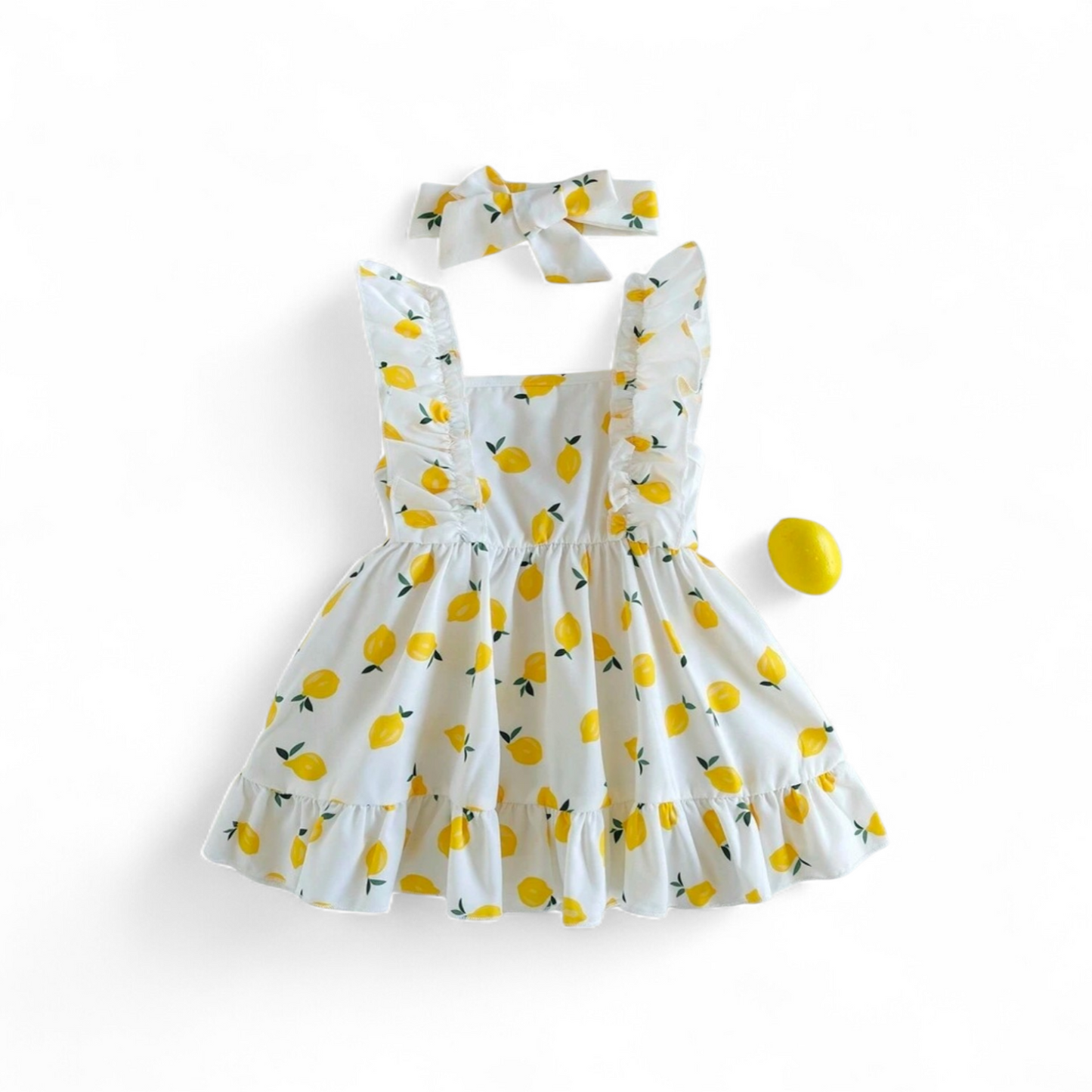 Lemon baby dress set with headband