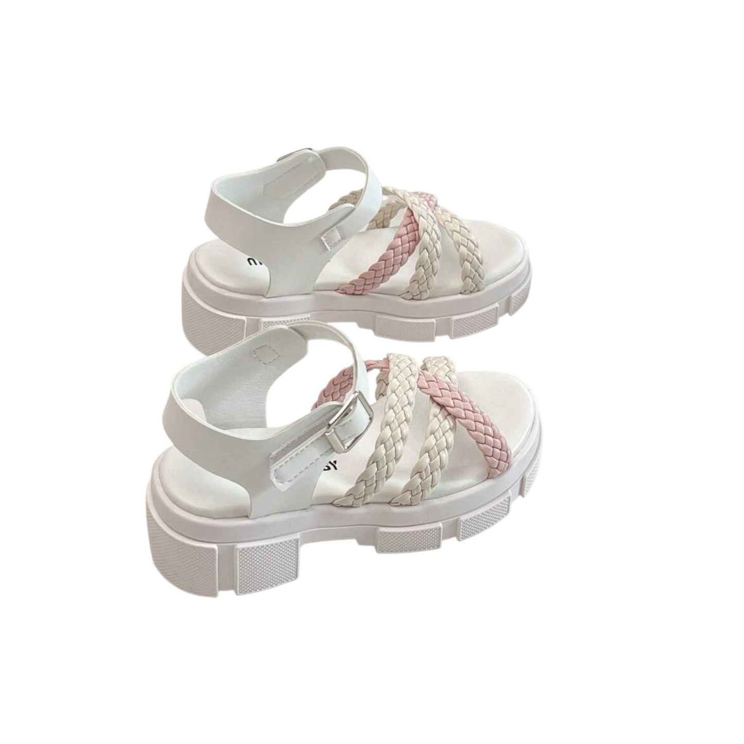 Pink & white braided strap girls sandals