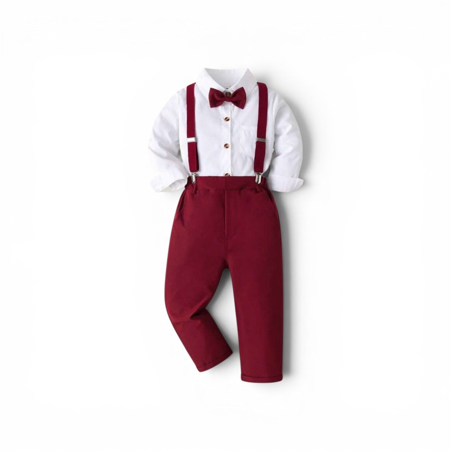Red & white suspernder boys formal set