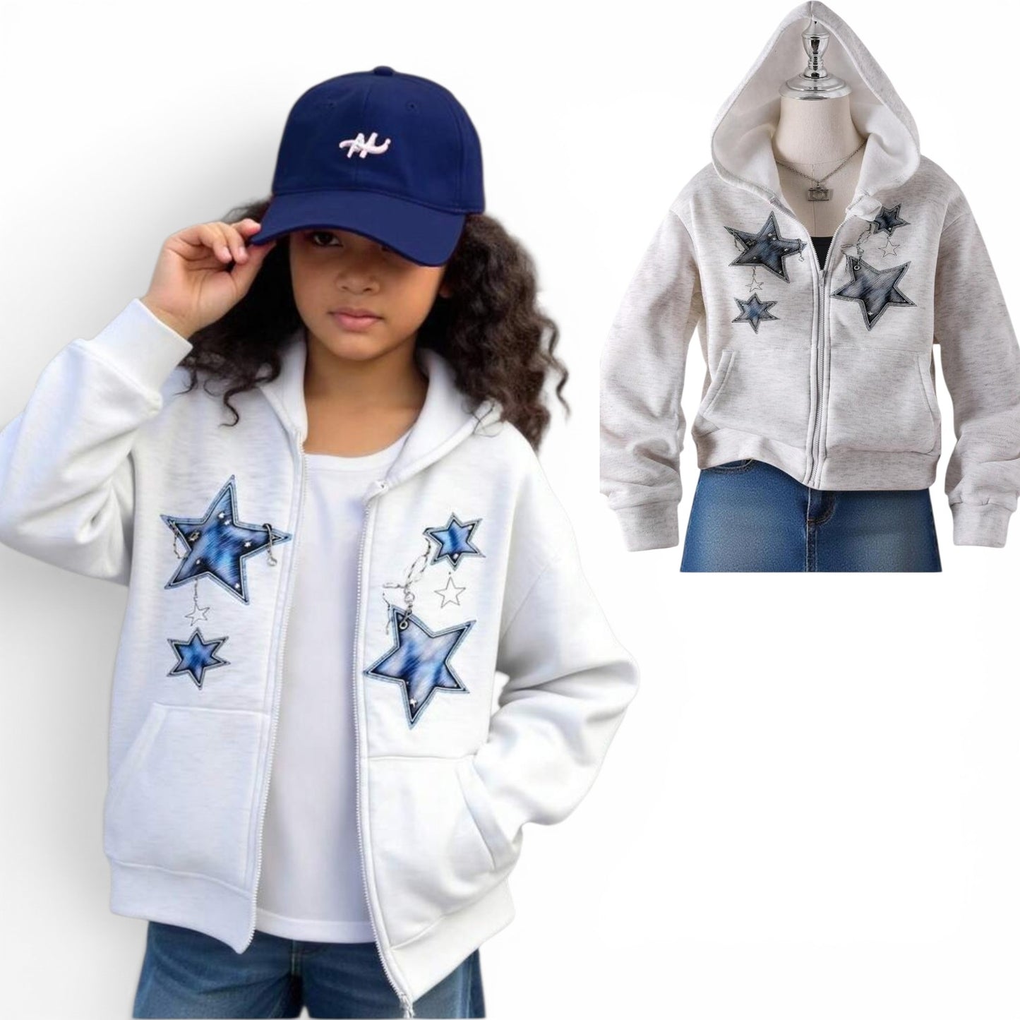 Pre-teen girls grey sweate with blue star print