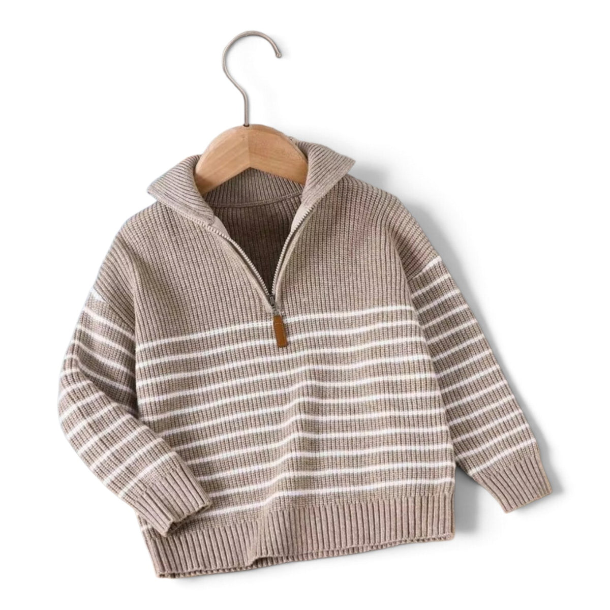 Brown with white stripe quater zip boy sweater