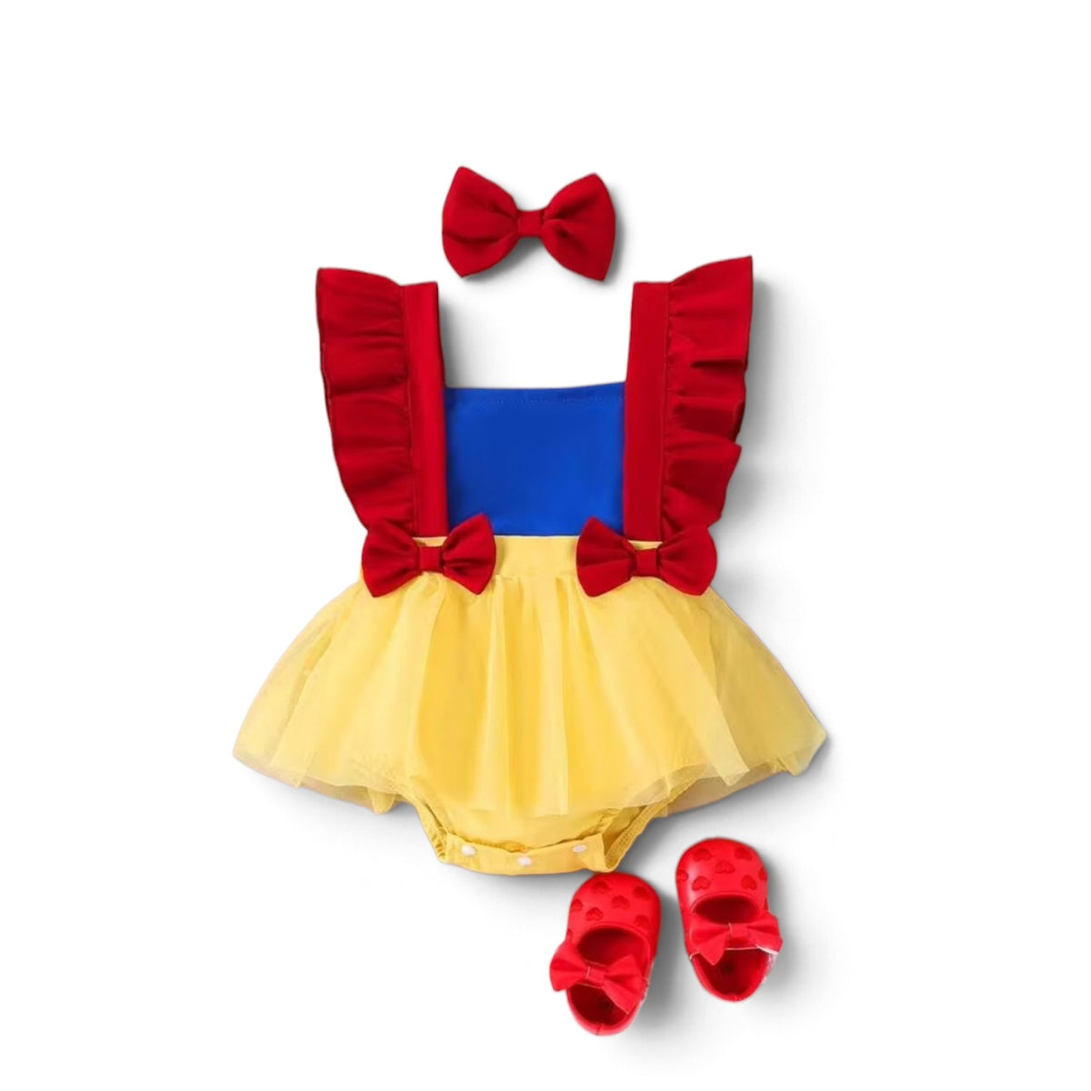 Snowwhite inspired baby romper & bow