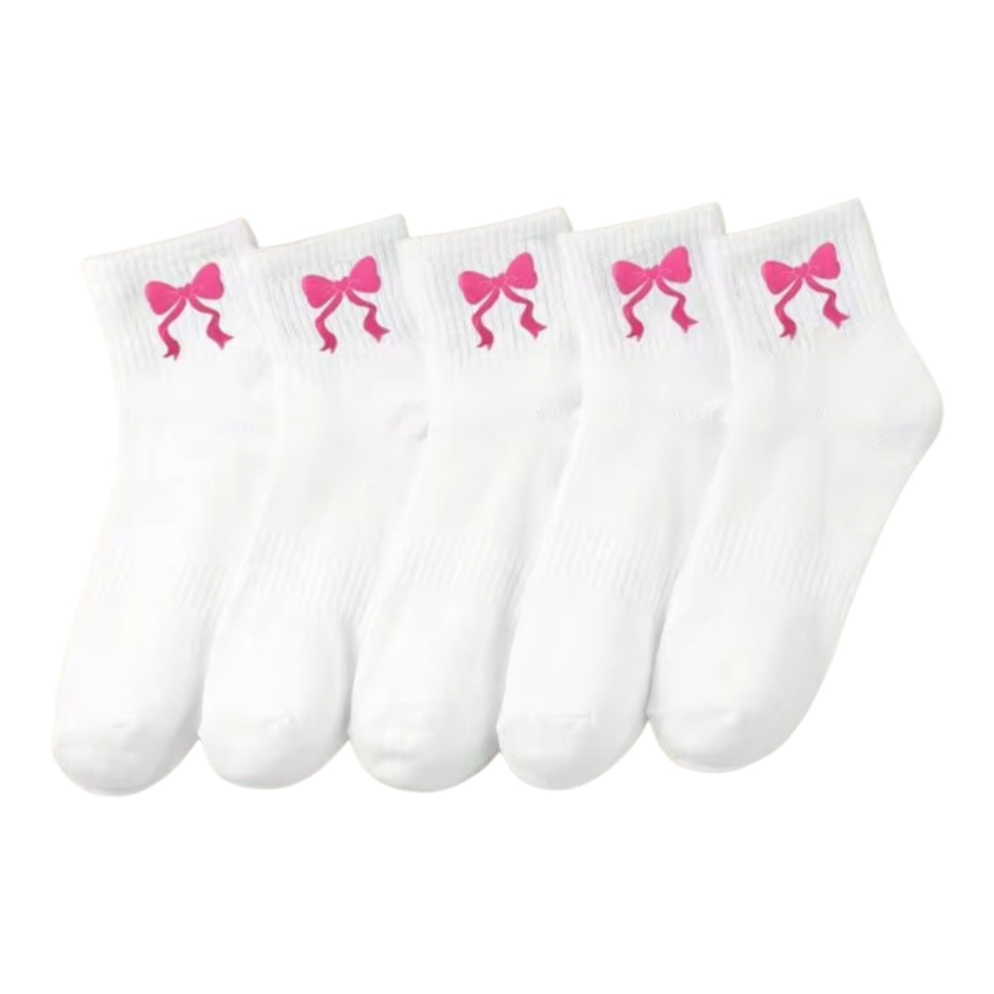 Pink bow print white socks girls