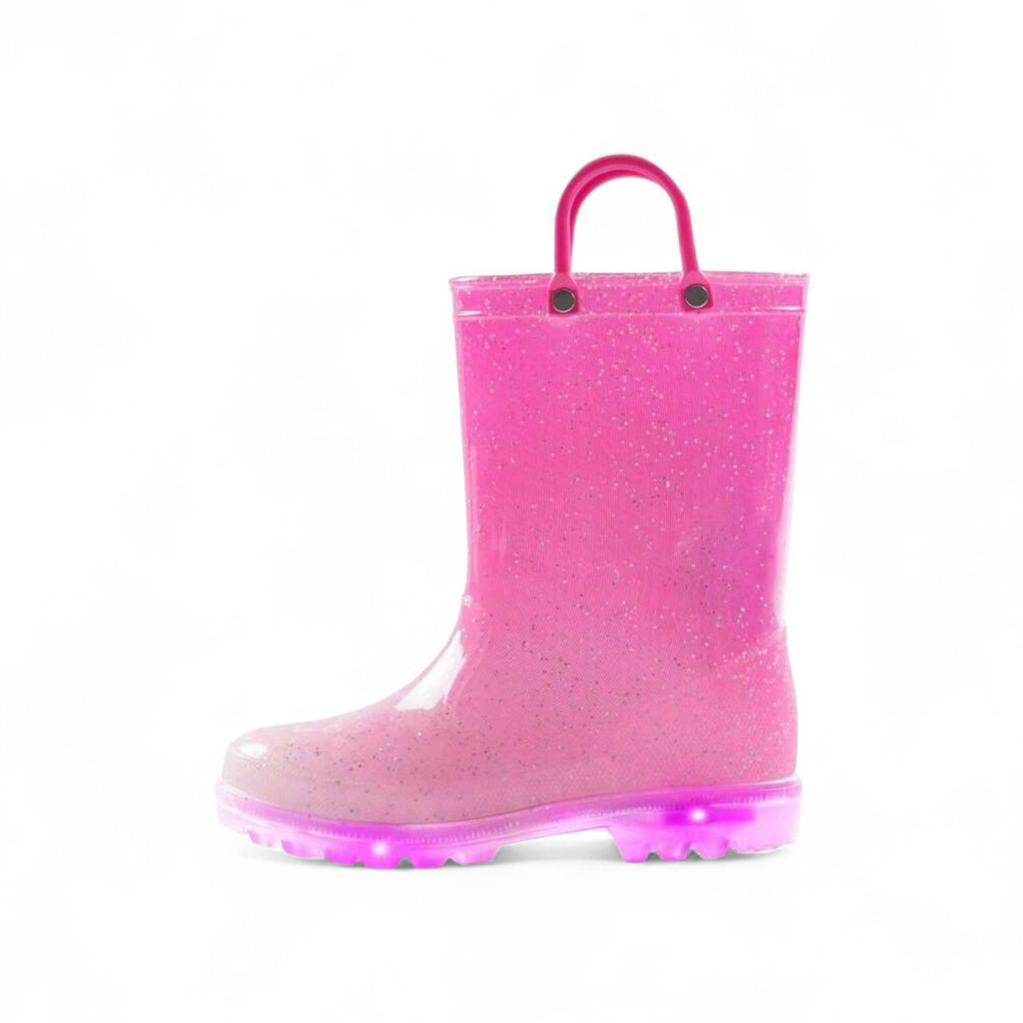 Pink glitter LED rain boots