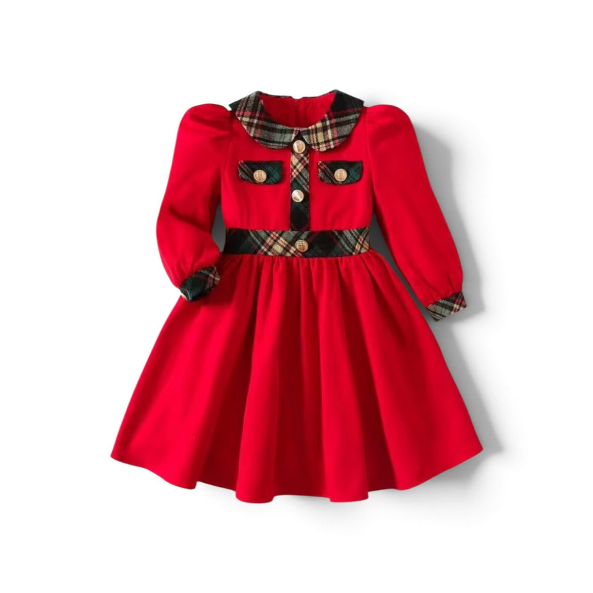 Girl red dress with plaid design 2k6