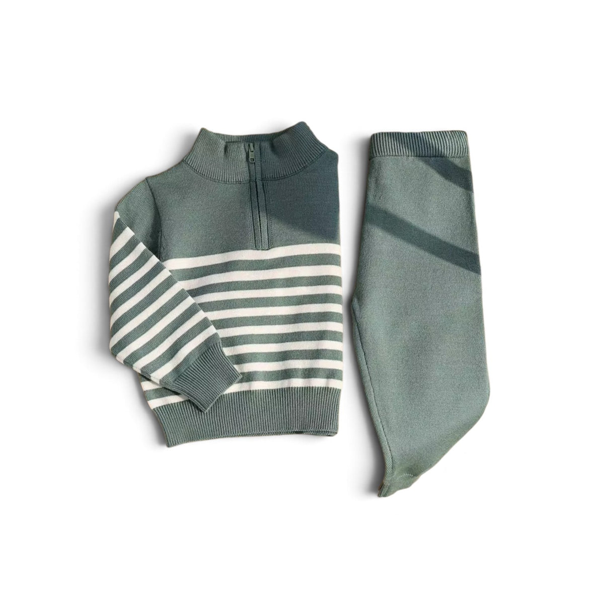 Light green with white stripes baby boy 2pc sweater set