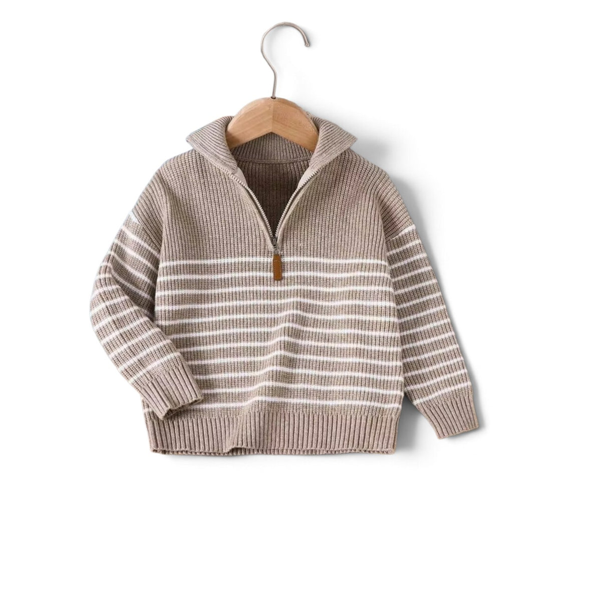 Brown with white stripe boys quater zip sweater