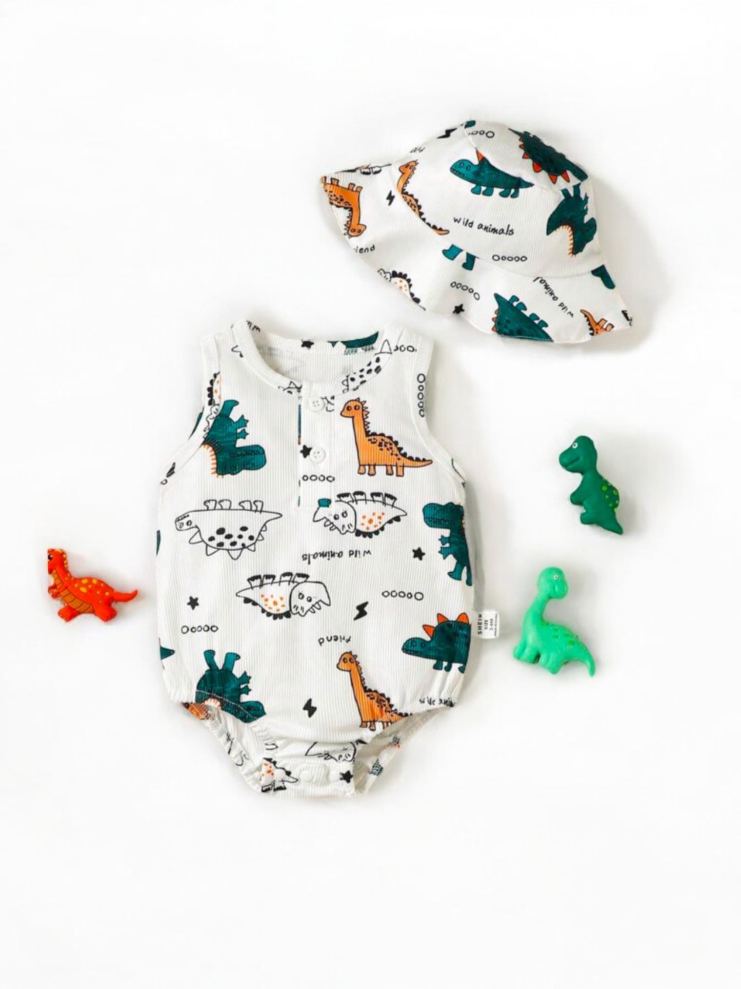 Boy Dino jumpsuit and hat baby set