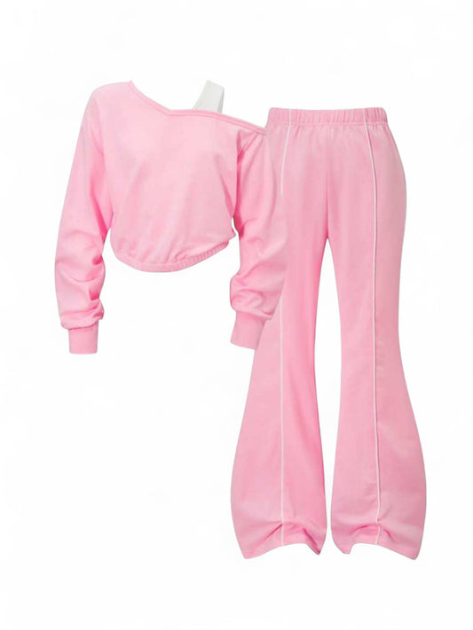 Pink with white stripe pre teen lounge girls set