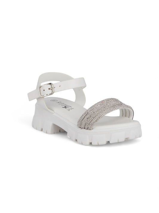 Rhinestone silver and white ankle platform youth girl sandals