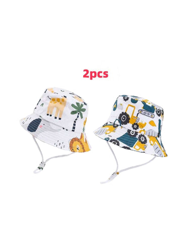 2pc animals & truck baby boy bucket hat set