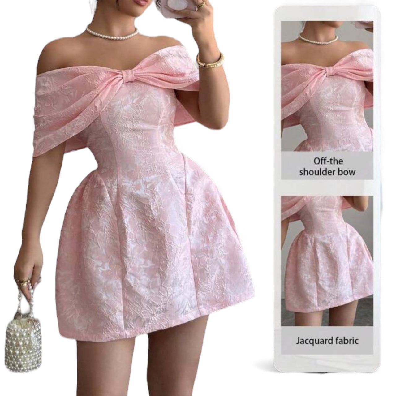 teen pink elegant off the shoulder dress
