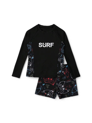 Surf video game print boy swimsuit