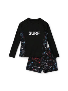 Surf video game print boy swimsuit