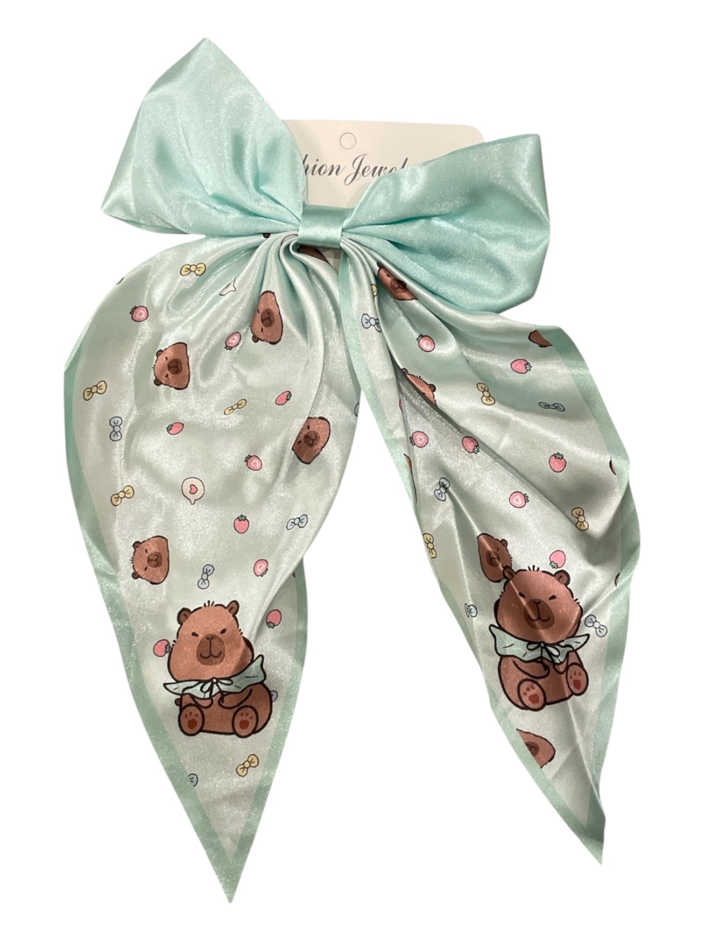 Girls satin bows with bear print 2k5