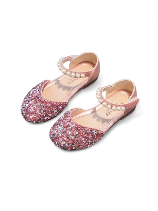Rose pink sparkly flats baby formal shoes