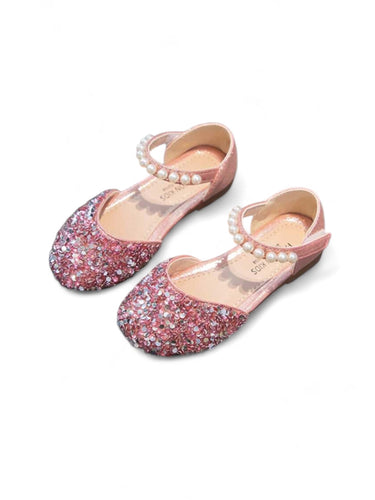 Rose pink sparkly flats baby formal shoes