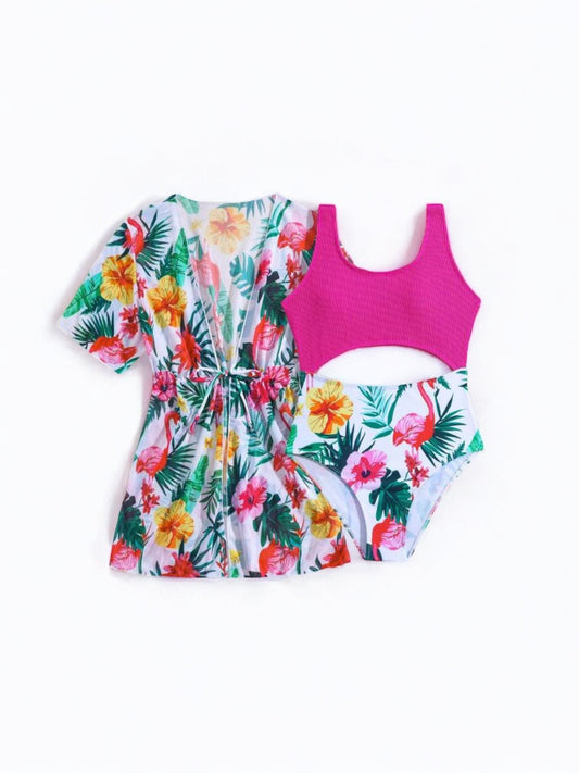 Floral and pink 2pc set pre teen girls swimsuit