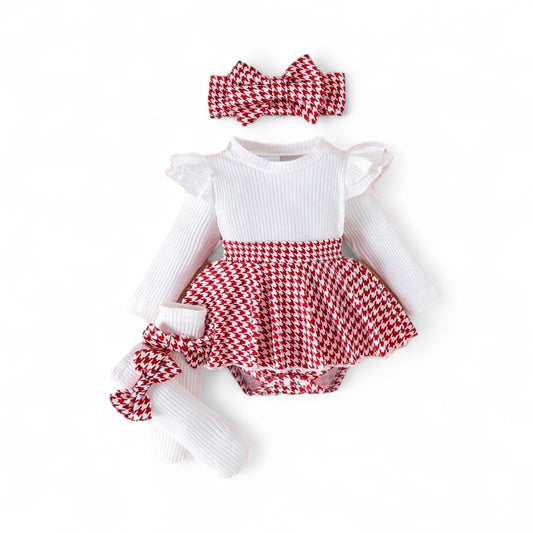 3pc red & white plaid baby set