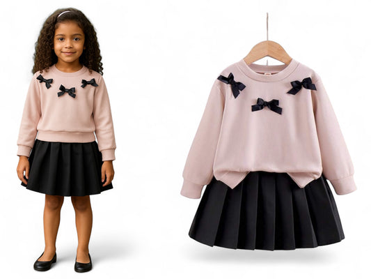 Sweater top with black pleated skirt girls set 2k5