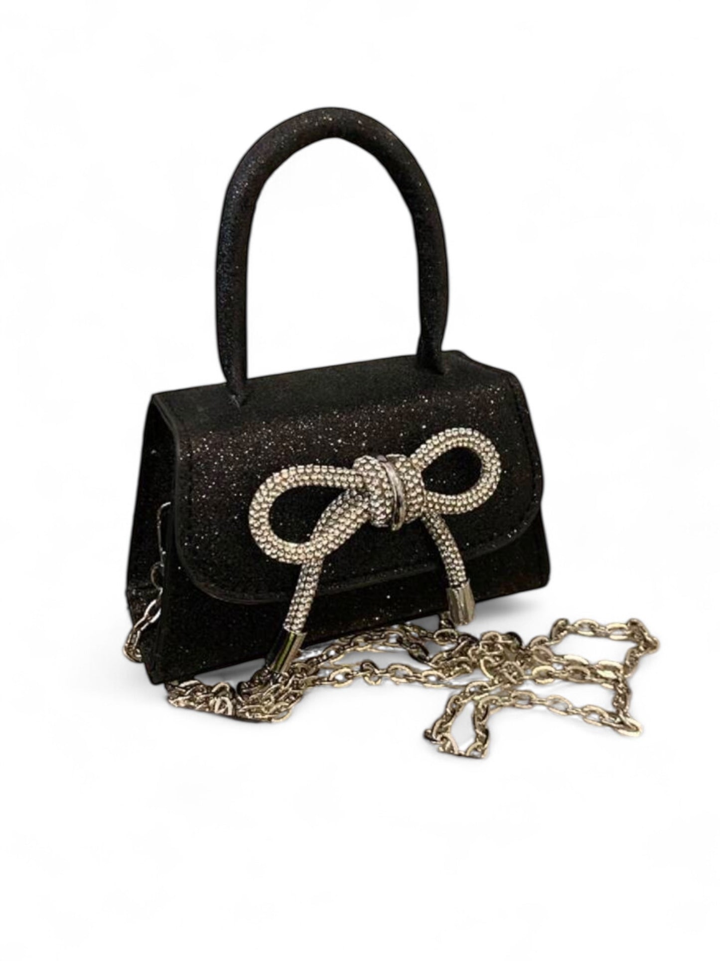 Girl fancy black purse with silver bow