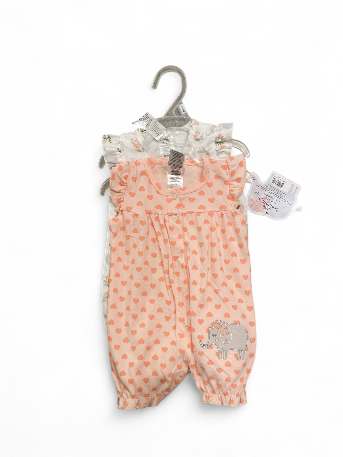 Little beginnings 2pk elephant baby onesies/jumper set