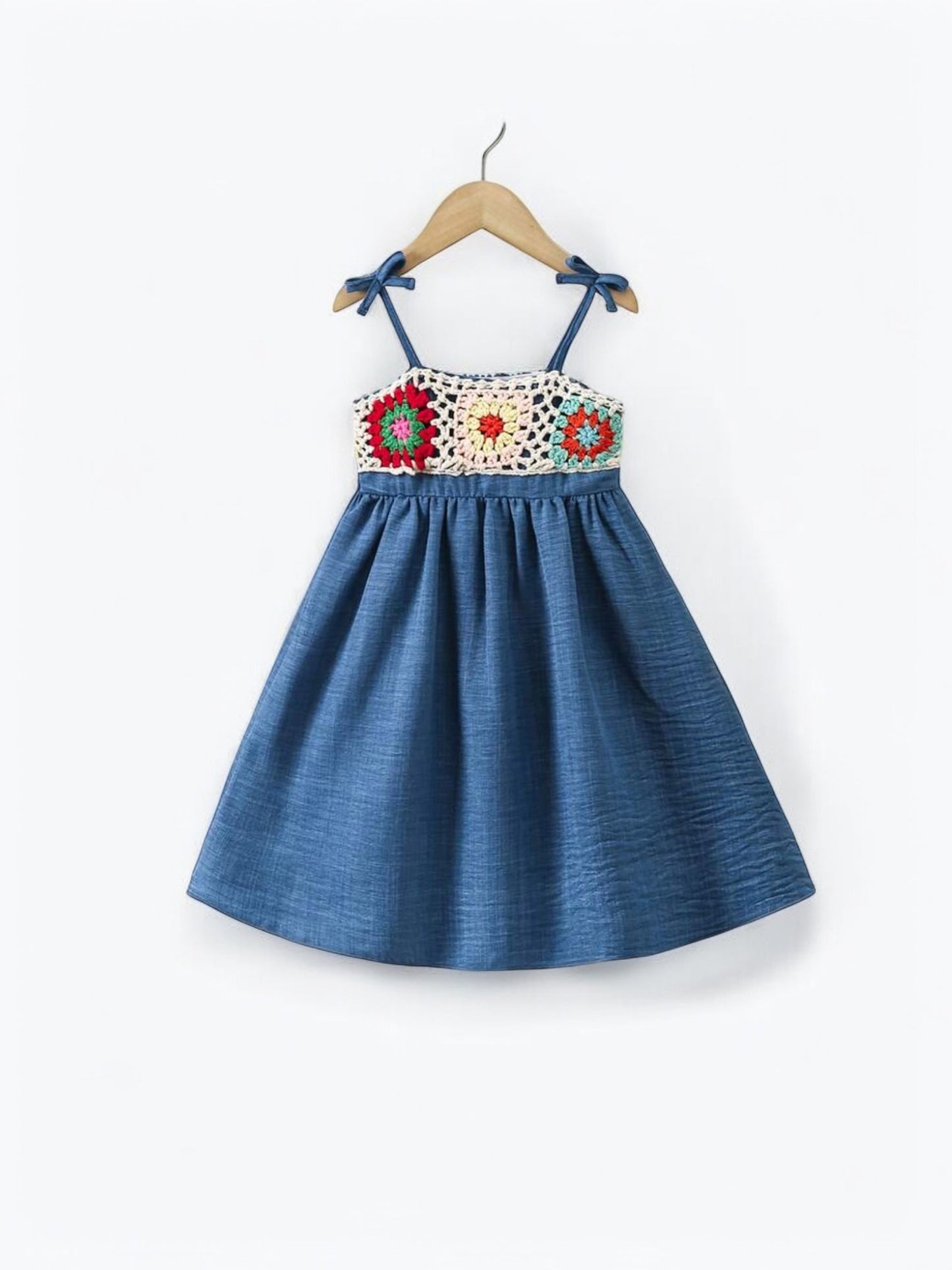 Blue with boho embroidery girl dress