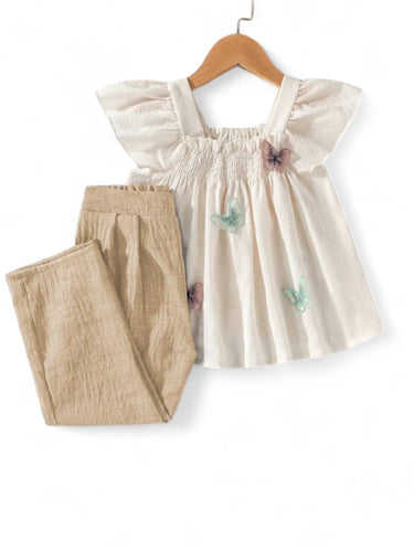 Butterfly top with long linen pants  girls set