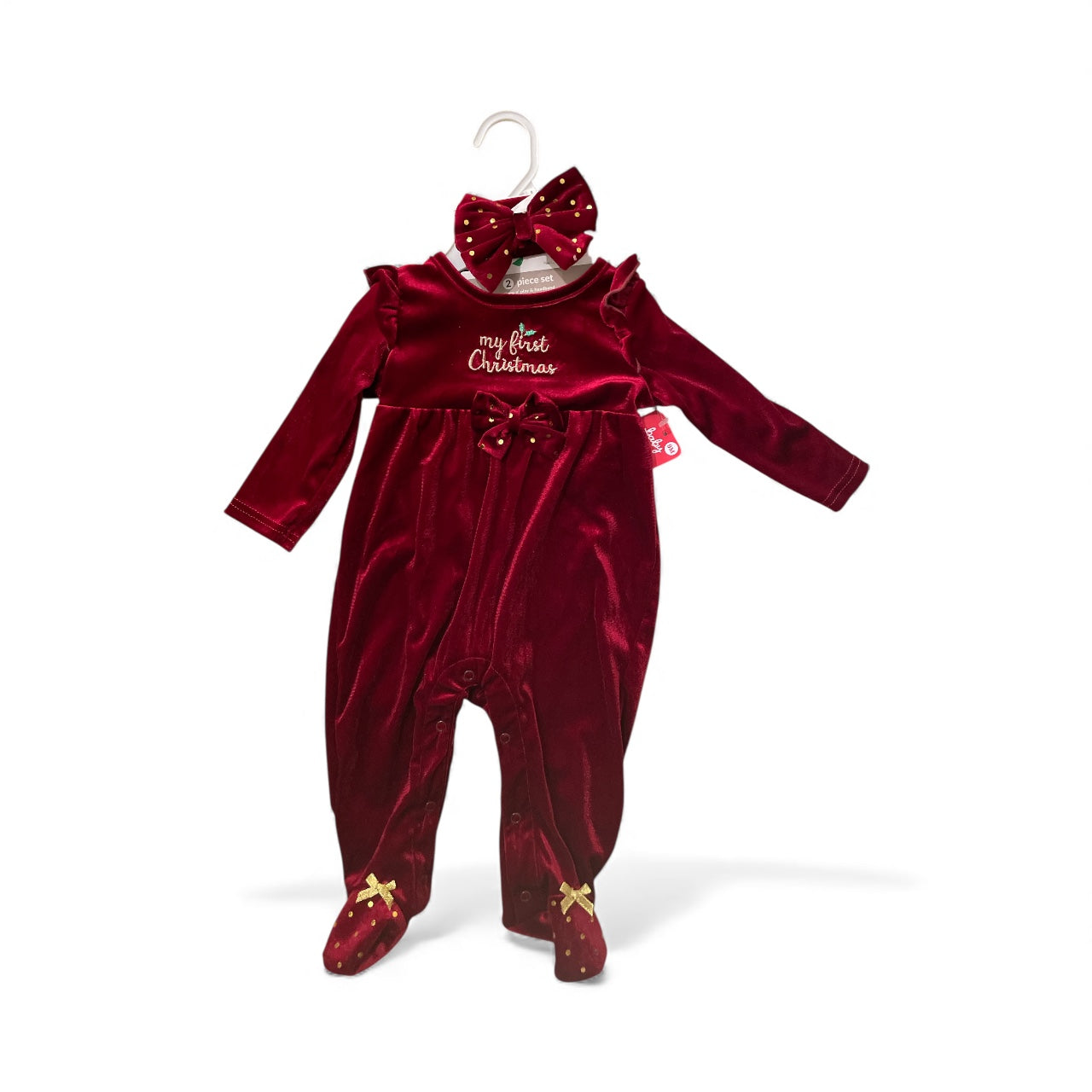 Burgundy 2pc my first Christmas baby set