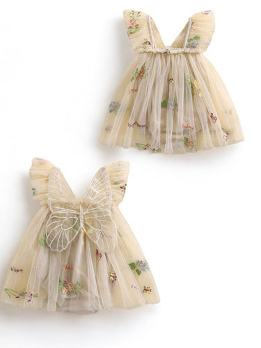 Beige butterfly tulle baby dress