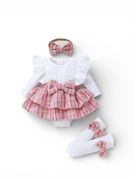 White &pink  with socks baby romper