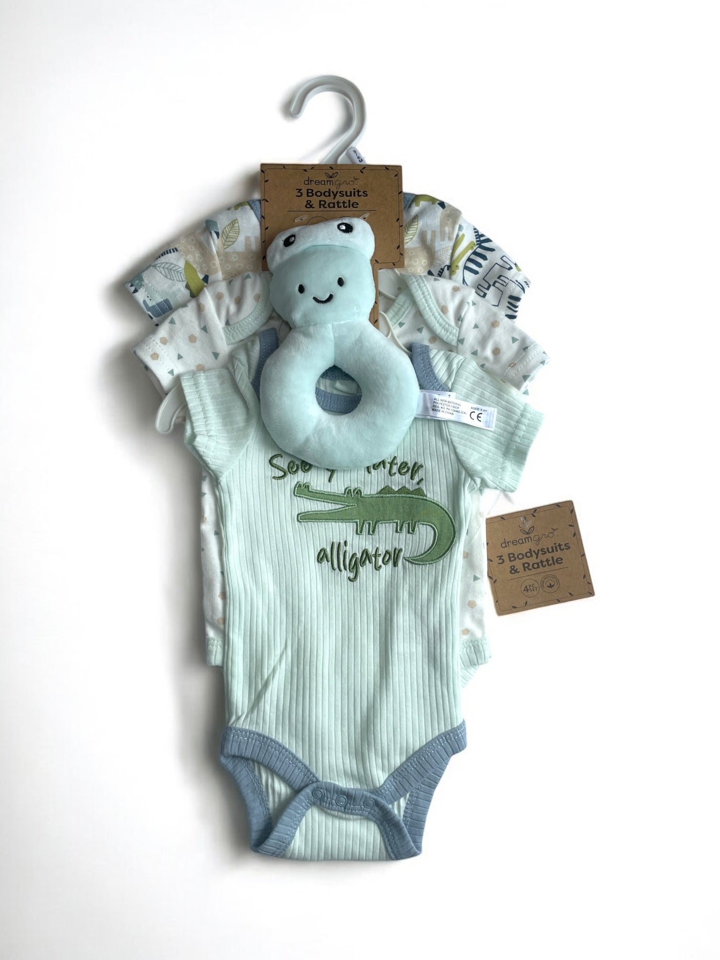 Dream 4pc baby onesies set with rattle (gator)