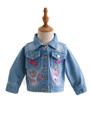Pencil clock &bunny girl baby jeans jacket 2k5