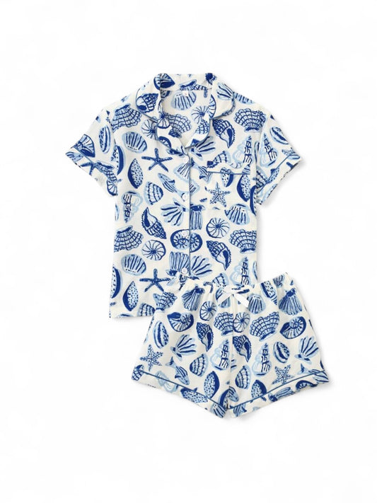 Seashells teen girls pj blue & white